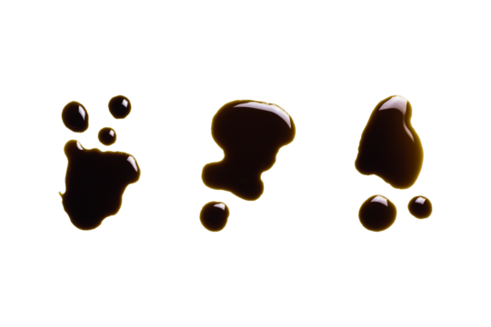 Drops of old engine oil isolated on white background, clipping path