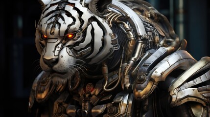 Fototapeta na wymiar Cyberpunk robot tiger hunter robot AI generated image