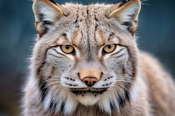 Fototapeta premium Sharp-eyed Lynx animal cat closeup. Nature outdoor forest big mammal. Generate Ai