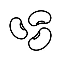 Black single beans thin line icon, simple food element outline flat design pictogram, infographic vector for app logo web button ui ux interface isolated on white background