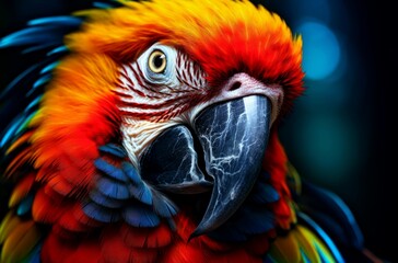 Exotic Macaw parrot colorful. Animal feather. Generate Ai