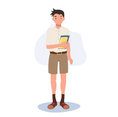 Learning and Knowledge Concept. Happy Thai Student in Uniform with Books Signifying Intelligence.