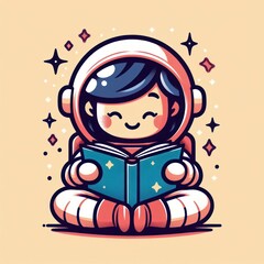 illustration of cute astronaut reading book, ai generate