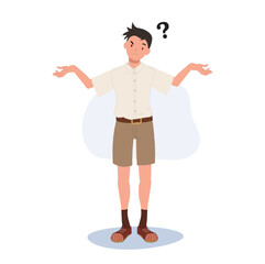 Thai Student in Uniform is Confusing. Don't' understand, Question mark pop up