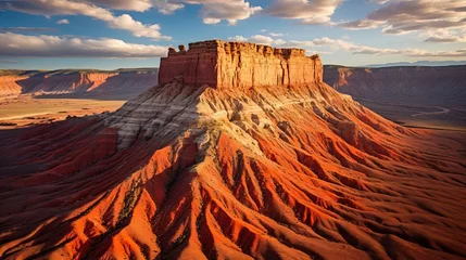 Foto op Canvas An elevated perspective captures the sunset glow on a sandstone butte in the Utah desert valley, specifically within Capitol Reef National Park near Hanksville, United States © Yusif