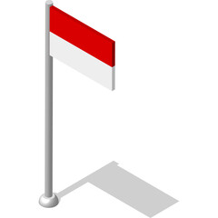Isometric flag of Republic of Indonesia in static position on flagpole. National banner of country in static, even position. PNG image on transparent background