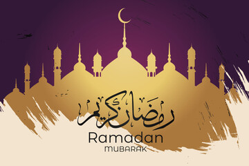 Ramadan Eid Mubarak background greeting card with candles and moon decoration