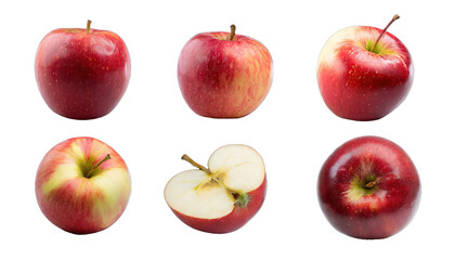  Red apple apples, many angles and view side top sliced halved cut isolated on transparent background cutout 
