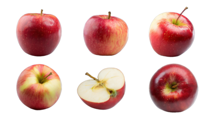  Red apple apples, many angles and view side top sliced halved cut isolated on transparent background cutout 