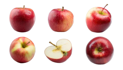 Fotobehang  Red apple apples, many angles and view side top sliced halved cut isolated on transparent background cutout  © Marko