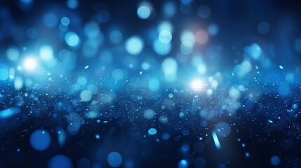 Abstract blue glowing particles with bokeh dark background. Created with Generative AI