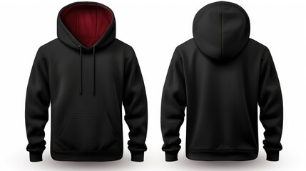 Blank black male hoodie sweatshirt long sleeve with clipping path, mens hoody with hood for your design mockup for print, isolated on white background. Template sport winter clothes - obrazy, fototapety, plakaty