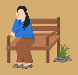 a confused woman is sitting in a chair Vector