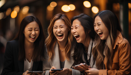 Close up of a group of Beautiful asian girls smiling during a meeting