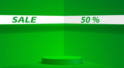 green podium in green studio room	