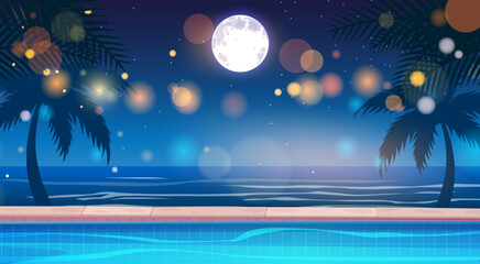 Fototapeta na wymiar landscape of swimming pool at the beach in the night