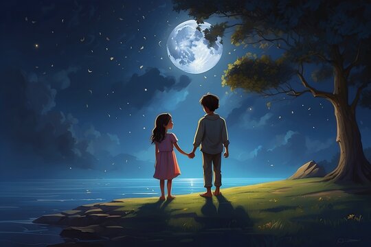 An image of a serene moonlit night with shadows hinting at the depth of their love amid the mysteries