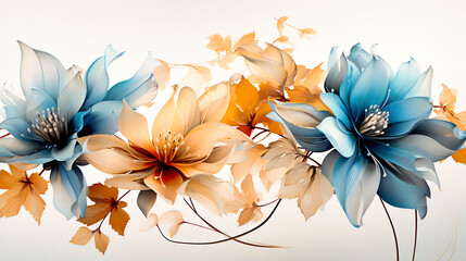 Serene Beauty of Nature: Delicate Floral Dance in Hues of Blue and Autumn Orange
