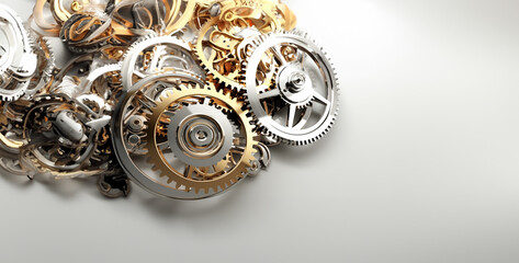 gold and silver  gears , abstract art showing gears modern 3d