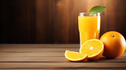 Obraz premium Fresh orange juice in the glass with orange fruit