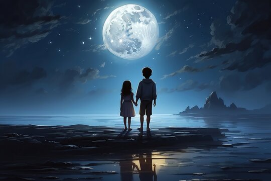 An image of a serene moonlit night with shadows hinting at the depth of their love amid the mysteries