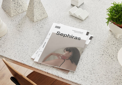 Mockup of customizable A4 saddlestitch magazine cover