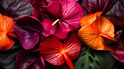 Nature's Palette: A Lush Tapestry of Anthuriums Unfolding in Vibrant Hues and Textures