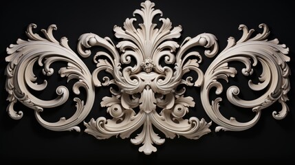 3d baroque pattern isolated on black background ornament gold silver ai generated