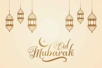 Ramadan Eid Mubarak background greeting card with candles and moon decoration