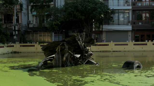 Downed and destroyed. Wreckage of American Airforce plane in Vietnam