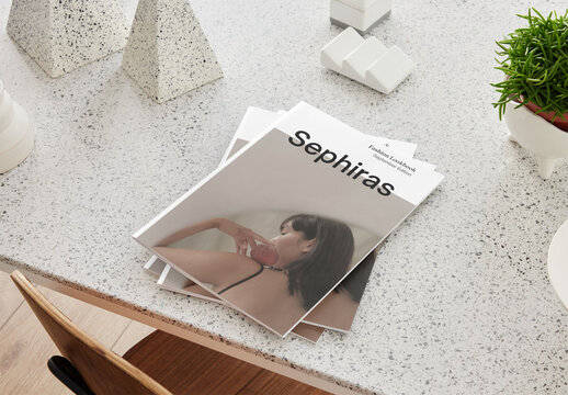 Mockup of vertical customized A4 saddlestitch magazine cover