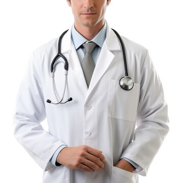 male doctor in a white coat on a light background