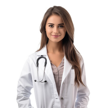woman doctor in a white coat on a dark background
