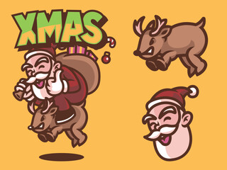 Santa Claus Deer Christmas Mascot Banner 