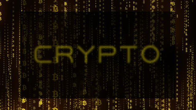 Crypto Currency Bitcoin. Matrix style falling background.