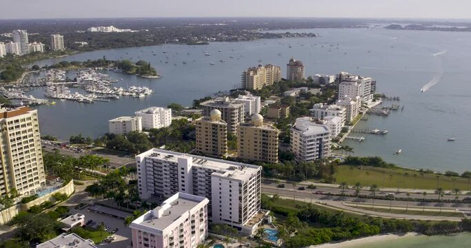 Aerial view of Ritz Carlton hotel and Golden Gate district downtown Sarasot, Florida