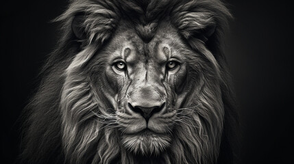 Regal Grace: Captivating Black and White Close-Up of a Lion's Portrait