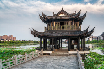Obraz premium Ancient building pavilion in Sunac Cultural Tourism City, Wuxi, China