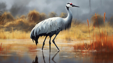 Avian Elegance: Common Crane (Grus grus) in a Majestic Pose
