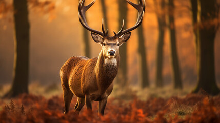 Majestic Rut: Close-Up of a Male Deer Buck (Cervus elaphus) in Full Display