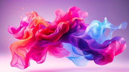 Whimsical Dance of Translucent Fabrics in Pink and Blue Hues, a Vision of Fluid Elegance