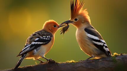 Fototapeta premium Avian Care: Tender Scene of Eurasian Hoopoe Feeding its Young (Upupa epops)