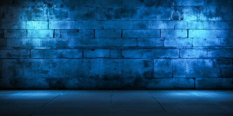 Blue brick wall and floor as abstract background. 3D Render