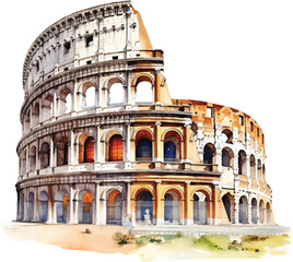 Watercolor Colosseum on white background - obrazy, fototapety, plakaty