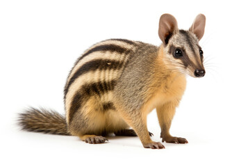 A Numbat, also known as the banded anteater, on a white background