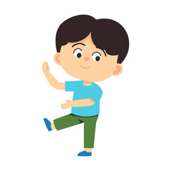 set of child poses in yellow clothes color