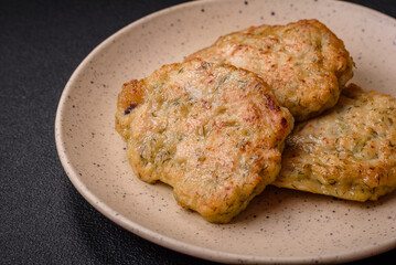 Delicious fresh fried minced fish cutlets with spices and herbs