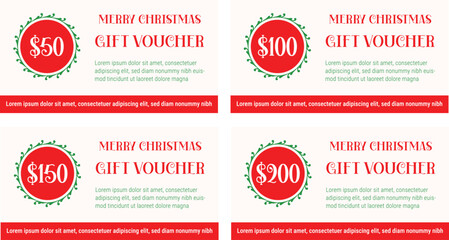 Set of Merry Christmas gift vouchers