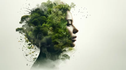 Portrait of woman in double exposure with nature, Environment consciousness protection © mariiaplo