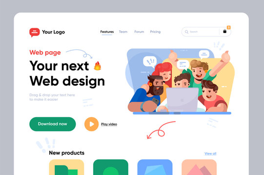 Webpage template with teamwork illustration